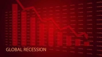 globaler rezessionshintergrund. Illustration der wirtschaftlichen Rezession mit herunterfallendem rotem Pfeilsymbol vektor