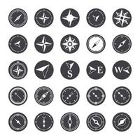 kompass reste sig navigering kartografi resa utforska Utrustning ikoner uppsättning silhuett design ikon vektor