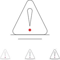 Warnung Gefahr Warnung logistische fette und dünne schwarze Linie Symbolsatz vektor