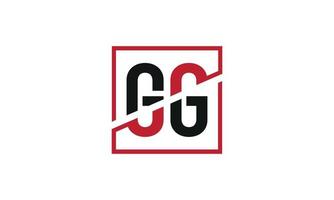 gg logotyp design. första gg brev logotyp monogram design i svart och röd Färg med fyrkant form. proffs vektor