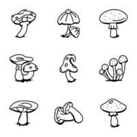 uppsättning av svamp typer hand dragen ikoner vektor