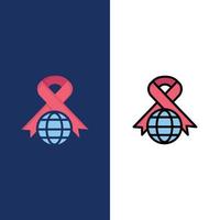 Care Ribbon Globus Welt Symbole flach und Linie gefüllt Icon Set Vektor blauen Hintergrund