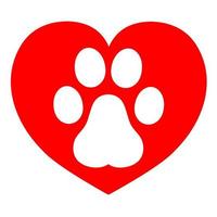 Vektorkatzenpfote mit rotem Herzen. Symbol für Tierspuren auf weißem Hintergrund. ideal für Tierpflege-Logos vektor