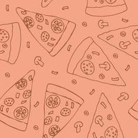 Pizza nahtlose Muster handgezeichnet im Doodle-Stil. geeignet für Menü, Verpackung, Geschenkpapier, Tapete, Hintergrund, Textil, digitales Papier. , skandinavischer Minimalismus monochrom vektor