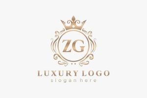 Royal Luxury Logo-Vorlage mit anfänglichem zg-Buchstaben in Vektorgrafiken für Restaurant, Lizenzgebühren, Boutique, Café, Hotel, Heraldik, Schmuck, Mode und andere Vektorillustrationen. vektor