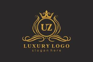 första uz brev kunglig lyx logotyp mall i vektor konst för restaurang, kungligheter, boutique, Kafé, hotell, heraldisk, Smycken, mode och Övrig vektor illustration.