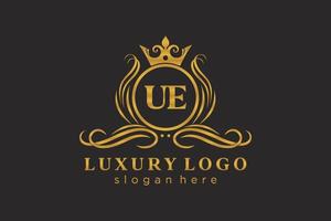 första ue brev kunglig lyx logotyp mall i vektor konst för restaurang, kungligheter, boutique, Kafé, hotell, heraldisk, Smycken, mode och Övrig vektor illustration.
