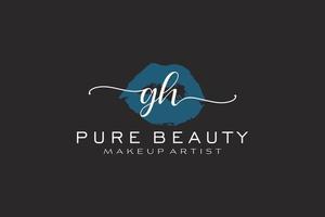 vorgefertigtes Logo-Design mit anfänglichen gh-Aquarelllippen, Logo für Make-up-Künstler-Business-Branding, errötendes Beauty-Boutique-Logo-Design, Kalligrafie-Logo mit kreativer Vorlage. vektor