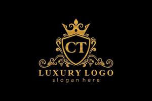 Royal Luxury Logo-Vorlage mit anfänglichem ct-Buchstaben in Vektorgrafiken für Restaurant, Lizenzgebühren, Boutique, Café, Hotel, Heraldik, Schmuck, Mode und andere Vektorillustrationen. vektor