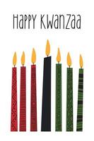 kwanzaa klämma konst - sju lång kinara ljus - röd, svart, grön. söt enkel ClipArt för afrikansk amerikan kwanzaa firande semesterglad kwanzaa hälsning kort dekorerad med stam- prydnad vektor