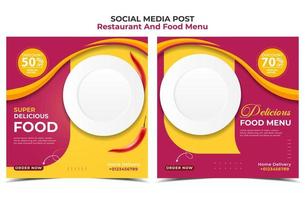 bearbeitbares Social-Media-Post-Restaurant und kulinarische digitale Werbung. roter und gelber Hintergrundfarbformvektor. vektor