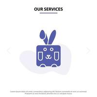 vår tjänster kanin påsk kanin Semester fast glyf ikon webb kort mall vektor