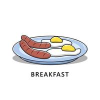 frukost logotyp. mat och dryck illustration. näring solig sida upp ägg och korv ikon symbol vektor