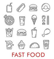 vektor snabb mat restaurang tunn linje ikoner