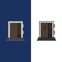 dörr fönster byggnad konstruktion reparera ikoner platt och linje fylld ikon uppsättning vektor blå bakgrund