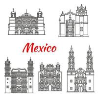 mexikanische Reise-Wahrzeichen-Ikone mit katholischer Kirche vektor