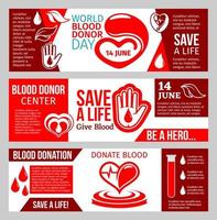 blod givare Centrum baner för hälsa välgörenhet vektor