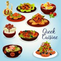 ikone der griechischen küche mit mediterranem mittagessen vektor