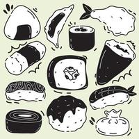 Vektor-Illustration-Icon-Set Sushi. handgemalt. isolierter Hintergrund. vektor