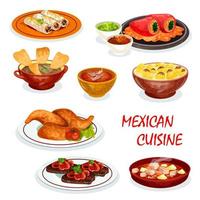 Ikone der mexikanischen Küche mit Snack und Soße vektor