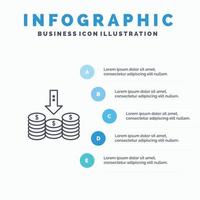 mynt kontanter pengar ner pil linje ikon med 5 steg presentation infographics bakgrund vektor