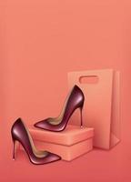 stilett hälar på en rosa bakgrund. sko affär. stock vektor illustration.