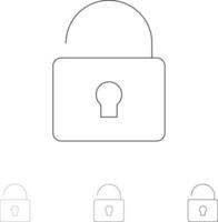 entsperren sperren sicherheit fett und dünne schwarze linie symbolsatz vektor