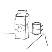 Doodle-Vektor-Illustration von Milch und Glas auf dem Tisch vektor