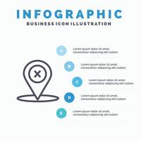 Standortnavigation Ort löschen Liniensymbol mit 5 Schritten Präsentation Infografiken Hintergrund vektor