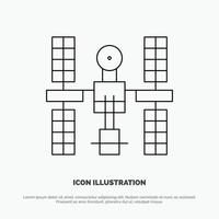 komplex orbital plattform satellit Plats linje ikon vektor