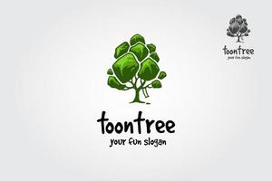 toon träd logotyp tecknad serie. träd med en barn spela de gunga under de träd, detta logotyp symbolisera en skydd, fred, lugn, tillväxt, och vård eller oro till utveckling. vektor logotyp illustration.