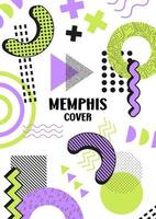 Memphis-Elemente. Memphis-Abdeckung. Poster. satz von elementen für das design. grüne und lila Farben. vektor