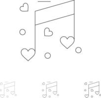 musik kärlek hjärta bröllop djärv och tunn svart linje ikon uppsättning vektor