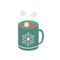 heiße Schokolade mit Marshmallows. eine Tasse mit einem Ornament in Form einer Schneeflocke. Vektor-Illustration isoliert auf weißem Hintergrund vektor