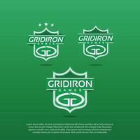 American Football, Rugby, Bratrost-Touchdown und Schriftzug gg-Abzeichen-Logo-Vektor vektor
