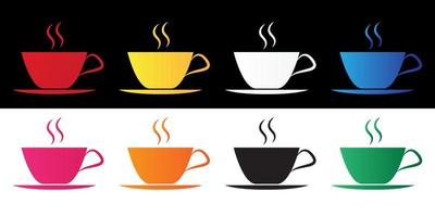 Stellen Sie das Kaffeetassensymbol ein, das auf schwarzem und weißem Hintergrund isoliert ist. Teetasse. Kaffee heiß trinken. Vektor-Illustration vektor