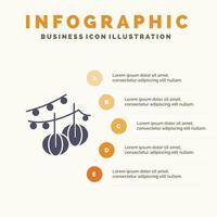 Dekorationskugeln hängende Laterne festes Symbol Infografiken 5 Schritte Präsentationshintergrund vektor