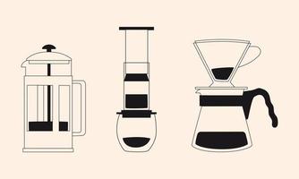 Symbole für Kaffeemaschinen festgelegt. Umrisssatz von Kaffeemaschinenvektor isolierten Symbolen für Webdesign vektor