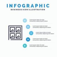 Fensterbau Gebäudelinie Symbol mit 5 Schritten Präsentation Infografiken Hintergrund vektor