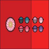 Sonnenbrillendesigns auf rotem Hintergrund mit einer kleinen Blume vektor
