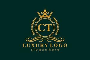 Royal Luxury Logo-Vorlage mit anfänglichem ct-Buchstaben in Vektorgrafiken für Restaurant, Lizenzgebühren, Boutique, Café, Hotel, Heraldik, Schmuck, Mode und andere Vektorillustrationen. vektor