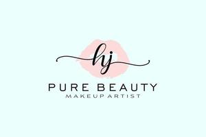 vorgefertigtes Logo-Design mit anfänglichen hj-Aquarelllippen, Logo für Make-up-Künstler-Business-Branding, errötendes Beauty-Boutique-Logo-Design, Kalligrafie-Logo mit kreativer Vorlage. vektor