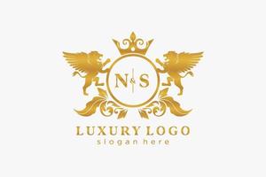 Initial ns Letter Lion Royal Luxury Logo Vorlage in Vektorgrafiken für Restaurant, Lizenzgebühren, Boutique, Café, Hotel, Heraldik, Schmuck, Mode und andere Vektorillustrationen. vektor