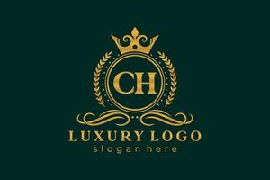 Royal Luxury Logo-Vorlage mit anfänglichem ch-Buchstaben in Vektorgrafiken für Restaurant, Lizenzgebühren, Boutique, Café, Hotel, Heraldik, Schmuck, Mode und andere Vektorillustrationen. vektor