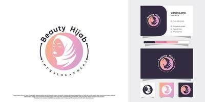 hijab kvinnor logotyp design med kreativ begrepp och företag kort tamplate vektor