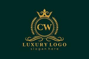Royal Luxury Logo-Vorlage mit anfänglichem cw-Buchstaben in Vektorgrafiken für Restaurant, Lizenzgebühren, Boutique, Café, Hotel, Heraldik, Schmuck, Mode und andere Vektorillustrationen. vektor