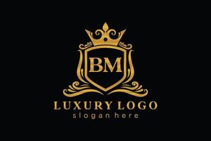 Royal Luxury Logo-Vorlage mit anfänglichem bm-Buchstaben in Vektorgrafiken für Restaurant, Lizenzgebühren, Boutique, Café, Hotel, Heraldik, Schmuck, Mode und andere Vektorillustrationen. vektor