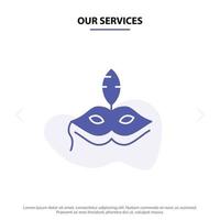 unsere dienstleistungen maske kostüm venezianische madrigale solide glyph icon web card template vektor
