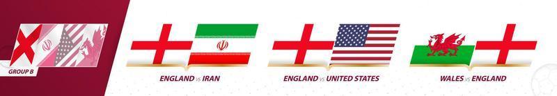 Spiele der englischen Fußballmannschaft in Gruppe B des internationalen Fußballturniers 2022. vektor