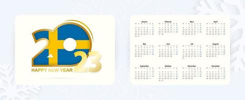 horisontell ficka kalender 2023 i svenska språk. ny år 2023 ikon med flagga av Sverige. vektor